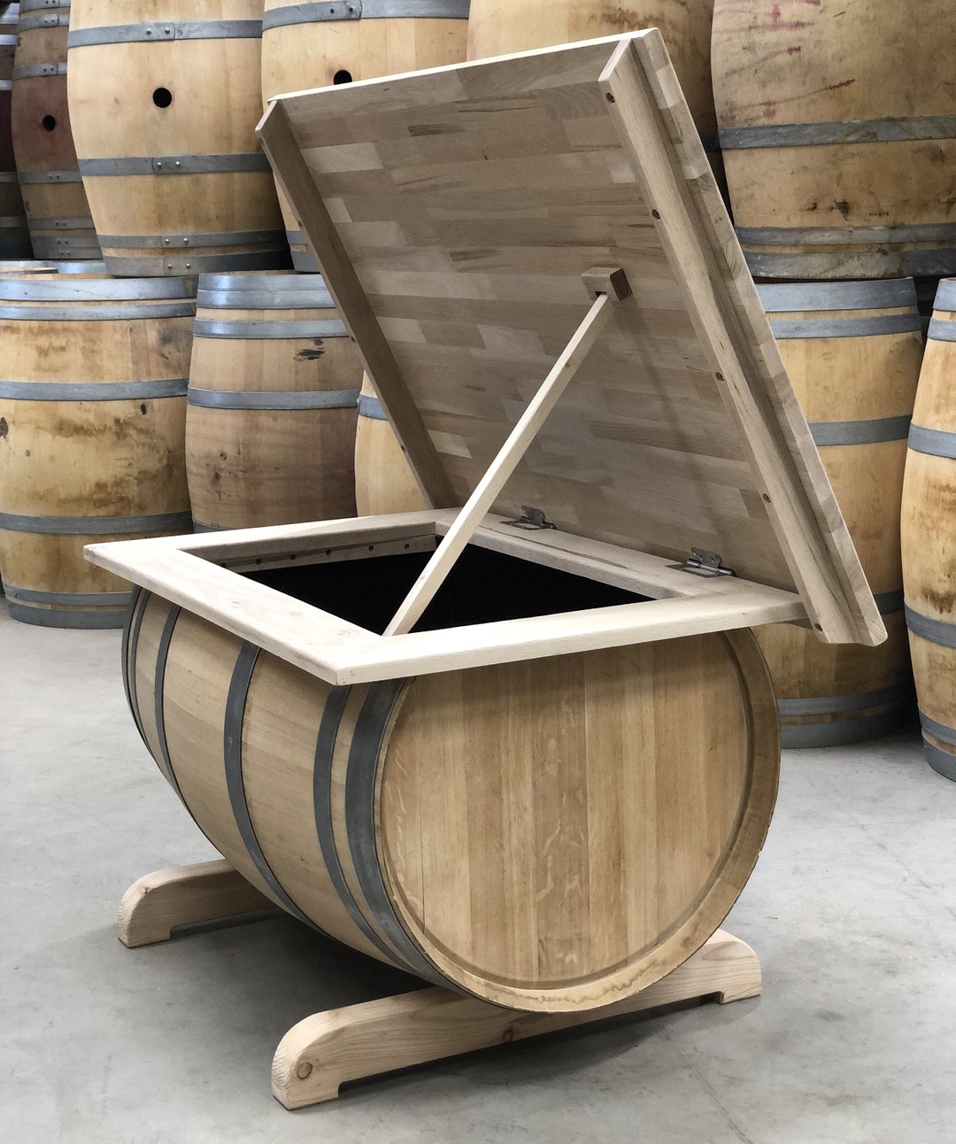 Wine Barrel Chest Coffee Table Hinged Oiled Etsy