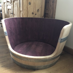 Wine Barrel Dog Basket Made of Oak Wood Large