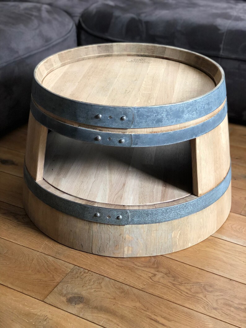 Wine barrel coffee table with natural shelf image 1