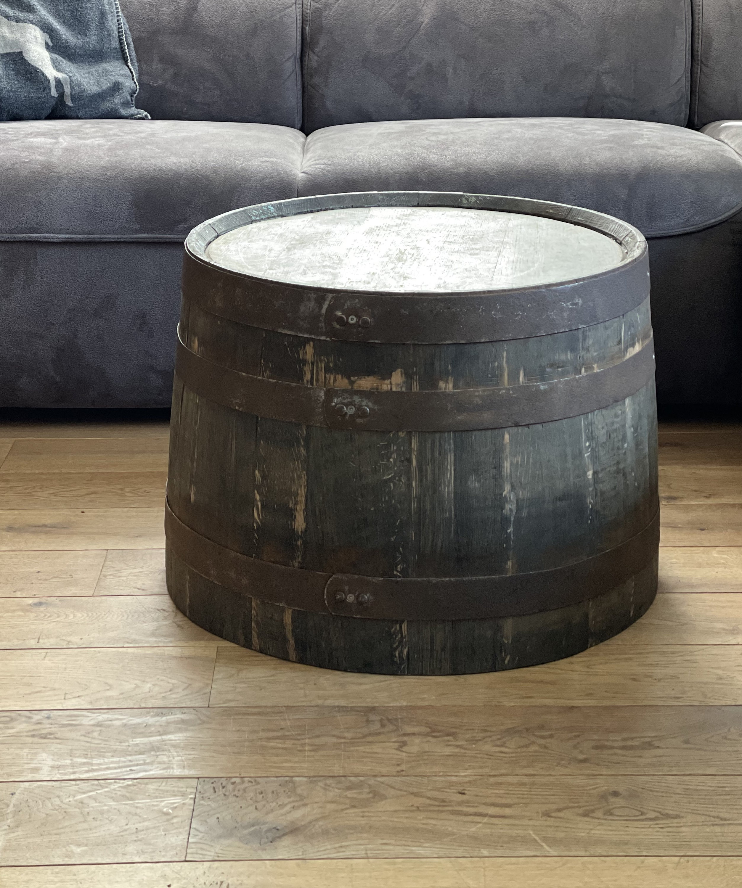 whiskey barrel coffee table - half whiskey barrel