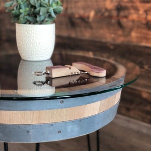 Wine barrel coffee table tripod Red wine with 70s glass top image 4