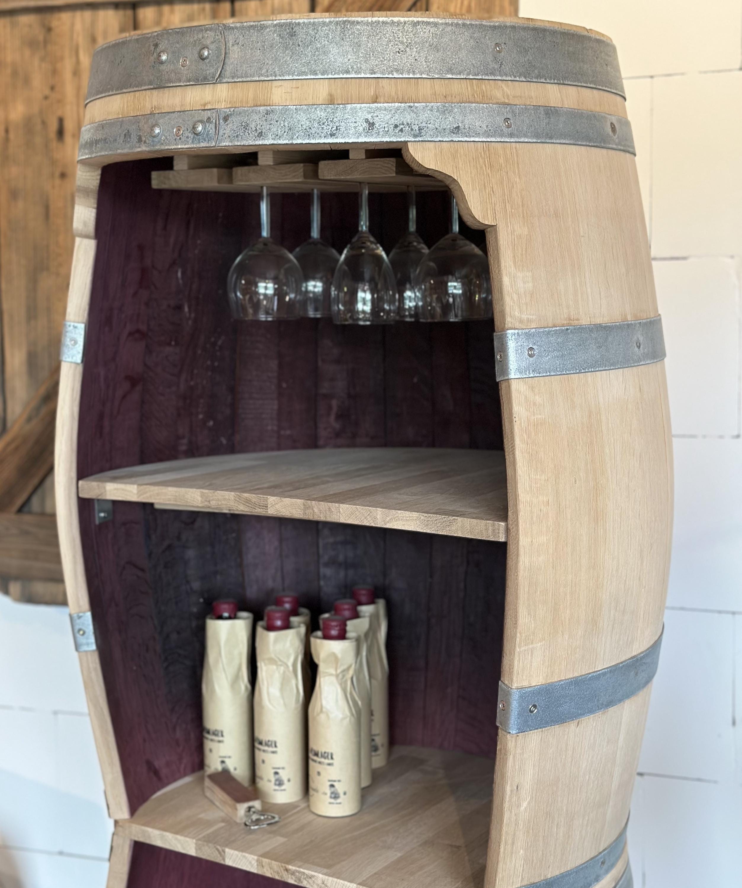 Bar En Tonneau De Vin Vintage En Bois De Manguier Massif - Armoire à Vin Avec étagère, Porte-verres Et Rangement Pour 15 Bouteilles - Déjà Monté (58x91x58 Cm) - 7