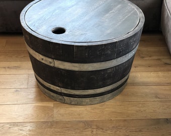 Wine barrel coffee table with wooden lid Shabby Black