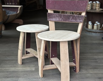 Tabouret fabriqué à partir de douves de tonneau de vin