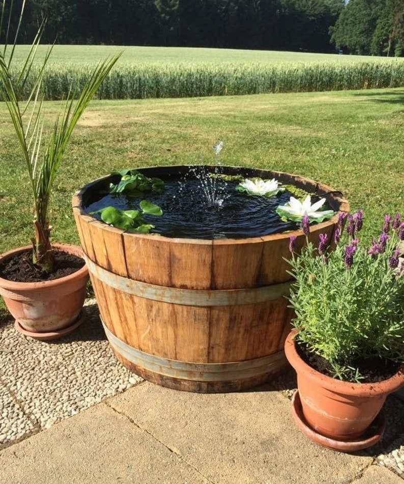 Mini pond made from 1/2 used 225l wine barrel 100l image 8