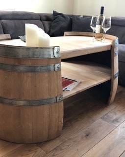 Weinfass Whisky Stehtisch auf Rollen - stabiler Tisch für Garten oder Gastronomie