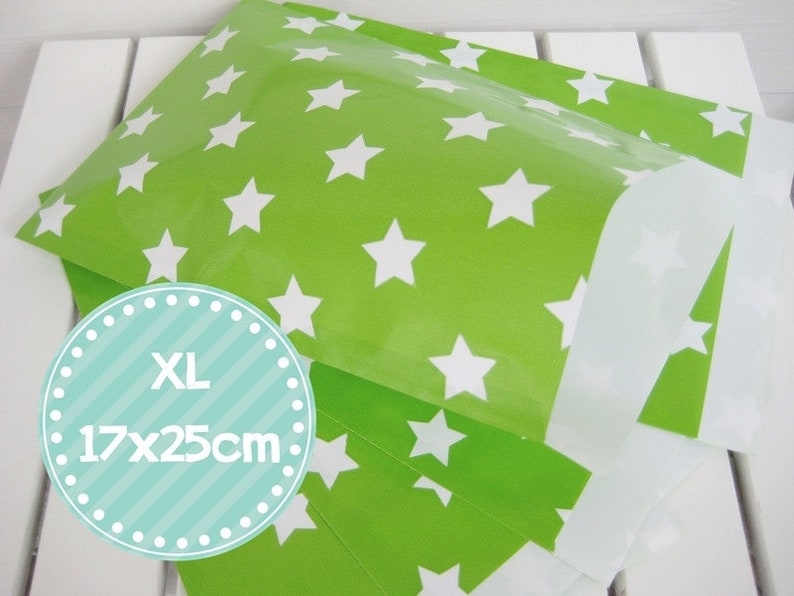 Papiertüten XL 10er Set Sterne grün Bild 1