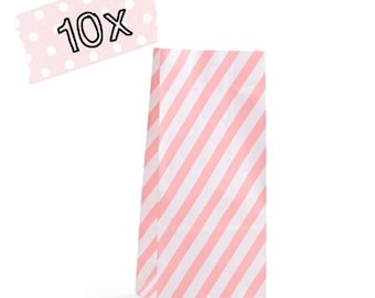 Paper bags - bottom bags XL stripes pink 10 pieces