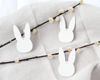 Rabbit Wooden Pendant White 8pcs Pendant - Easter Bunny Easter Decoration Easter