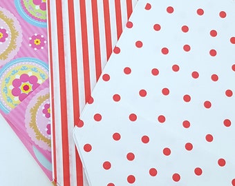 Paper bag set incl. sticker set of 12 -red stripes & dots