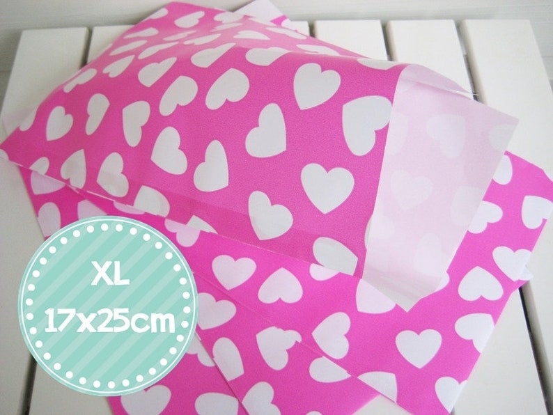 Papiertüten XL 10er Set Herz pink Bild 1
