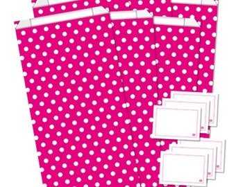 Papiertüten Dots pink/weiß 6er Set inkl. Aufkleber