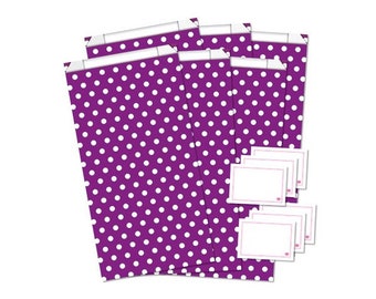 Paper bags set of 6 including stickers - dots purple