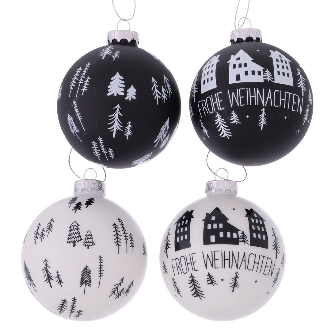 Weihnachtskugeln Schwarz Weiß 4er Set Christbaumkugeln Kugeln Etsy.de