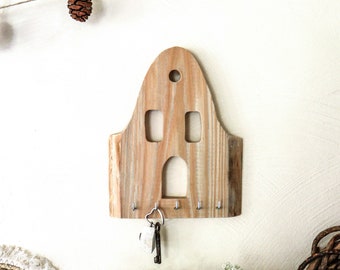 Schlüsselbrett aus Holz HAUS  | Rustikale Hakenleiste für Schlüssel | Landhaus Schlüssel Aufbewahrung | Schlüsselhaus | Geschenk zum Einzug