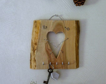 Landhaus Holz-Schlüsselbrett "Herz" | Schlüssel Aufbewahrung | Kleines Schlüsselboard | Geschenk für Freunde zum Einzug | Flur Wanddeko