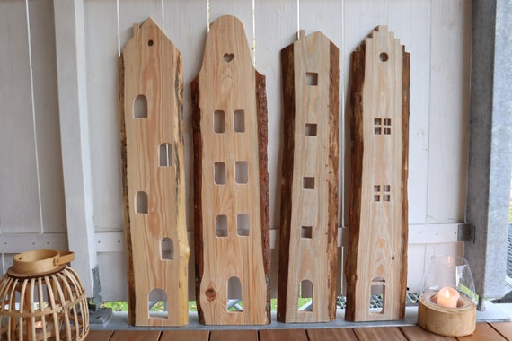Holz HAUS Deko vor die Haustür für drinnen und draußen | Landhaus Deko für Hauseingang |  Geschenk zum Einzug | Holzdeko für den Garten