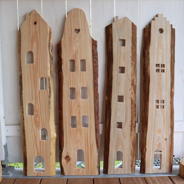 Große Garten-Holzstele HAUS | Gartendeko aus Lärchenholz | Landhaus Deko für Hauseingang | Aufsteller Geschenk zum Einzug | Garten Holzdeko