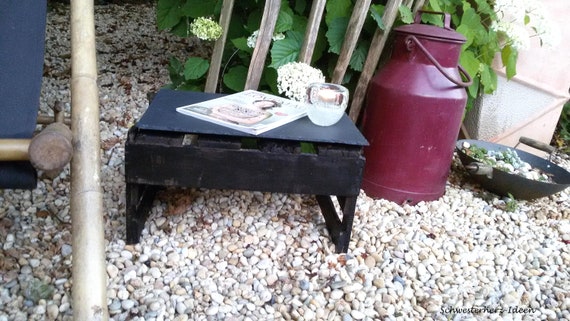 Shabby Chic Side Table With Slate Plate Black Handmade Unique Etsy