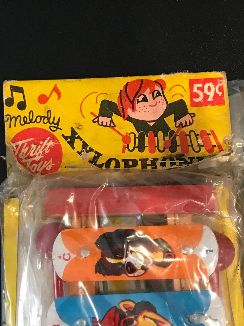 Vintage tin Xylophone in original package with graphic header Etsy