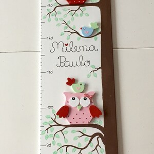 Kindermesslatte von Pilzglück, Messlatte, Messleiste, Kind, Baby, Kinderzimmer, Eule, Fliegenpilz, Vogel, Baum, Geburt, Geschenk, Taufe
