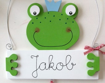 Name tag from Pilzglück, door sign, children's room, sign, name, frog, frog prince, child, baby, birth