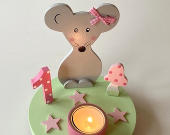 Geburtstags-Kerzenhalter Pilzglück, Geburtstagskerze Kind, Geburtstagskerze Maus, Kindergeburtstag Maus, Kindergeburtstag, Geburtstag Baby