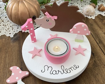 Birthday candle holder mushroom happiness, birthday candle child, birthday candle hedgehog, gift birth, hedgehog, children's birthday, birthday baby