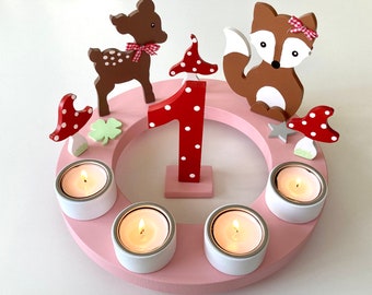 Birthday candle wreath from Pilzglück, birthday candle, children's birthday, Christmas, owl, number, fly agaric, birth