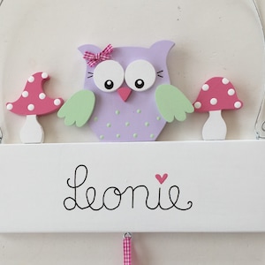 Porte-nom de Pilzglück, panneau de porte, chambre d'enfant, panneau, nom, chouette, enfant, bébé, naissance, anniversaire, baptême image 1