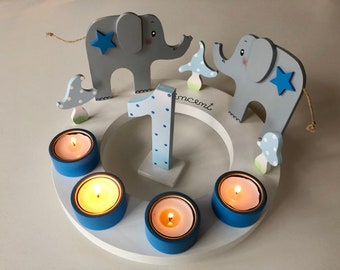Geburtstags-Kerzenkranz mit Elefanten, Geburtstagskerze, Geburtstagskerze Elefant, Geburtstagszahl, Kindergeburtstag Kerze, Geburtstag Kind
