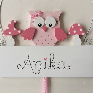 Namensschild von Pilzglück, Türschild, Schild, Name, Kinderzimmer, Kind, Baby, Geburt, Geschenk, Taufe, Eule, Fliegenpilz Bild 1