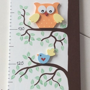 Kindermesslatte von Pilzglück, Messlatte, Messleiste, Kind, Kinderzimmer, Baby, Geburt, Geschenk, Taufe, Eule, Fliegenpilz, Baum,