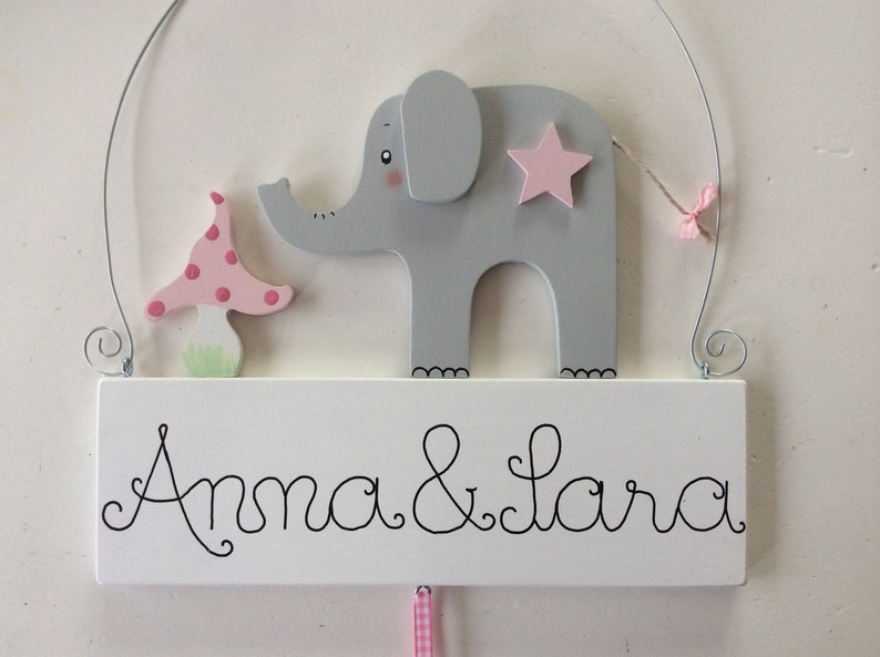 Namensschild von Pilzglück, Türschild, Schild, Name, Elefant, Fliegenpilz, Stern, Kinderzimmer, Kind, Baby, Geburt, Geschenk, Tier Bild 4