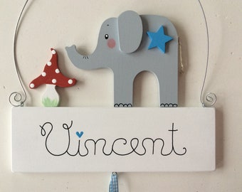 Namensschild von Pilzglück, Türschild, Kinderzimmer, Schild, Name, Elefant, Fliegenpilz, Stern, Geburt, Baby, Kind, Geburtstag