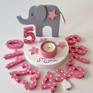 Birthday candle holder from Pilzglück with birthday number, children's birthday party, birthday number, birthday, baby, child, birth, elephant image 6