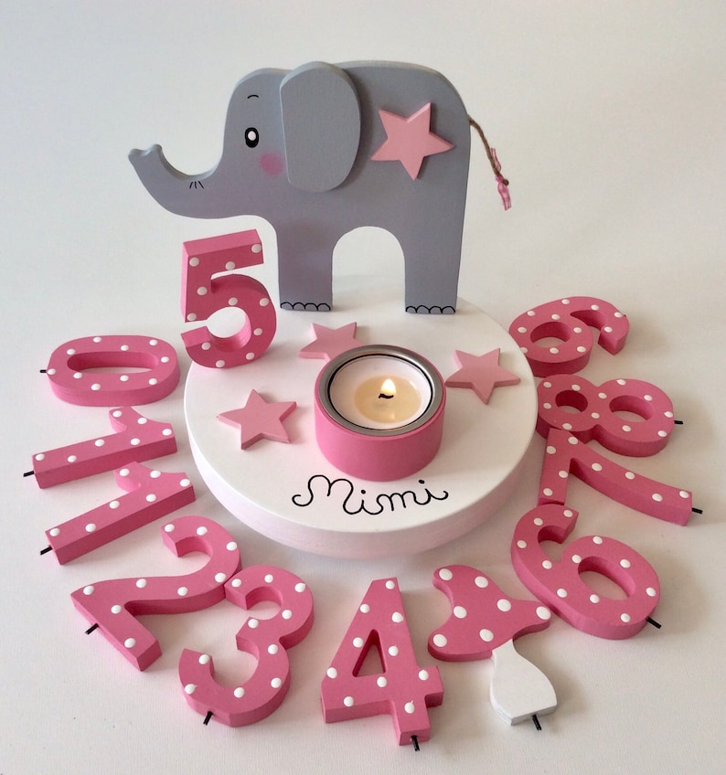 Birthday candle holder from Pilzglück with birthday number, children's birthday party, birthday number, birthday, baby, child, birth, elephant image 6