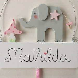 Namensschild von Pilzglück, Türschild, Schild, Name, Elefant, Fliegenpilz, Stern, Kinderzimmer, Kind, Baby, Geburt, Geschenk, Tier Bild 1