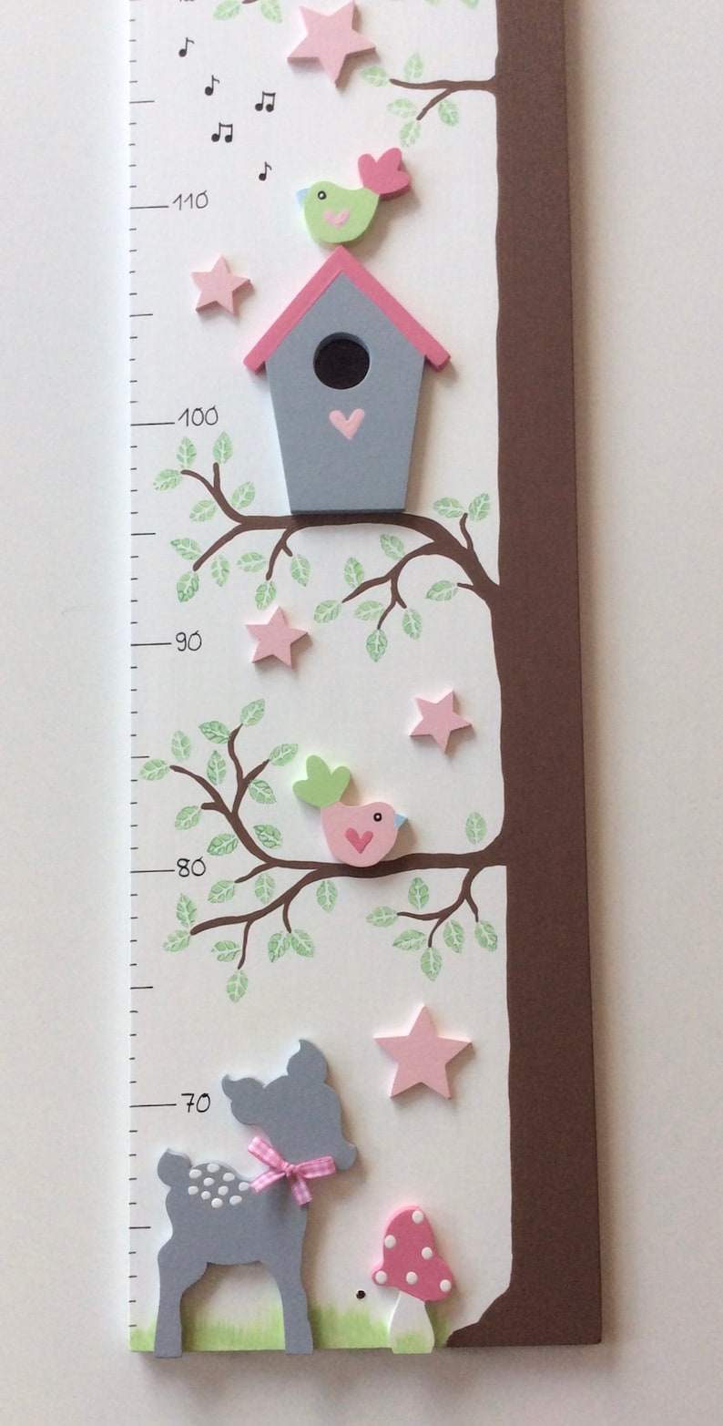 Children's measuring stick from Pilzglück, measuring stick, measuring bar, child, wood, children's room, baby, gift, birth, baptism, deer, fly agaric, star, tree image 3