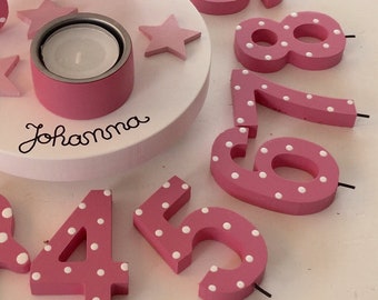 Number for candle holder, number of birthdays, children's birthday party, birth