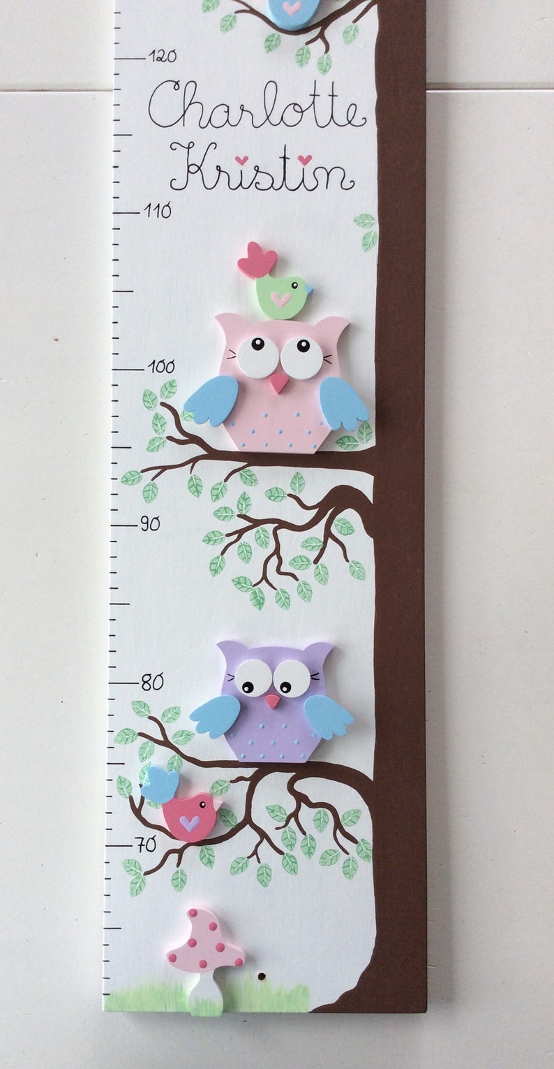 Children's Bar of Pilzglück, yardstick, measuring strip, child, children's room, baby, birth, gift, baptism, wood, owl, fly mushroom, animals image 4