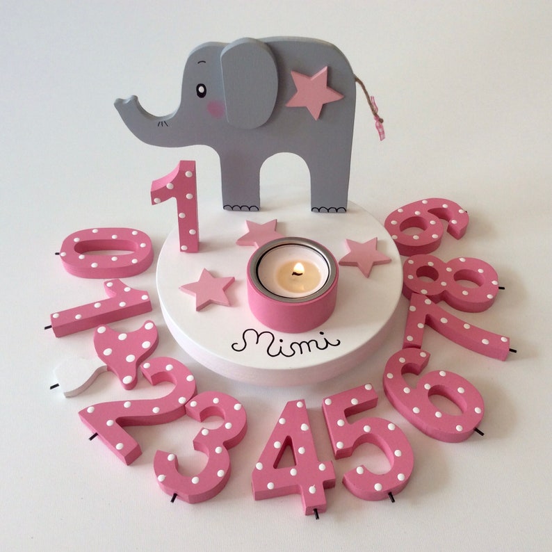 Birthday candle holder from Pilzglück with birthday number, children's birthday party, birthday number, birthday, baby, child, birth, elephant image 3