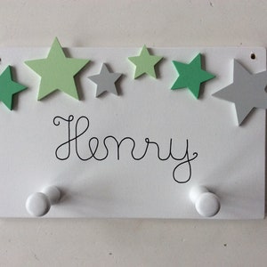 Children's wardrobe of Pilzglück, wardrobe, child, children's room, stars, wood, hook strip. Baby room, birth, birthday, Wood, name image 2