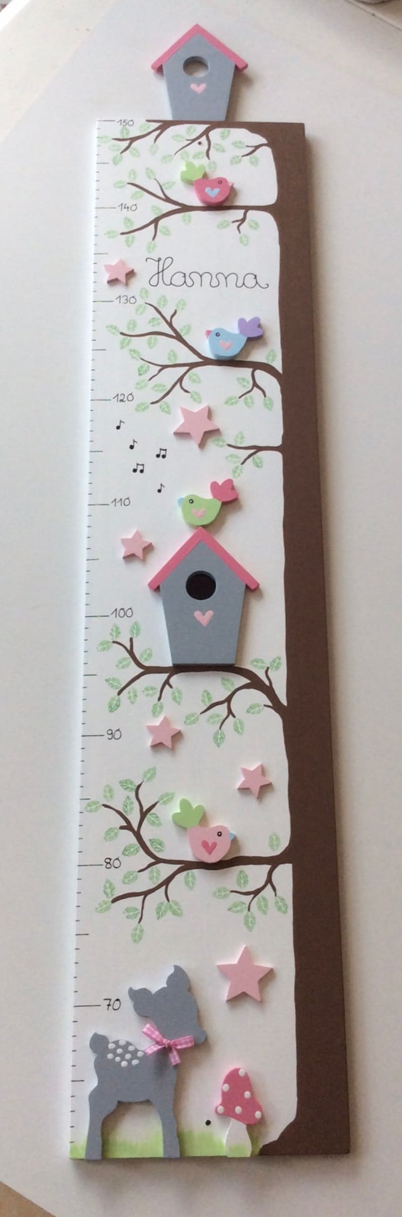 Children's measuring stick from Pilzglück, measuring stick, measuring bar, child, wood, children's room, baby, gift, birth, baptism, deer, fly agaric, star, tree image 1