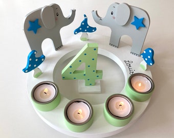 Birthday candle wreath with elephants, birthday candle, birthday candle elephant, birthday number, children's birthday candle, birthday child