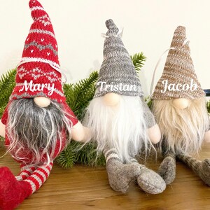 Personalized Christmas Gnome Ornaments with Ribbon String, Custom Christmas Gnome Doll Ornament, Christmas Gift and Home Decor, Gnome Family
