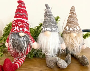 Personalized Christmas Gnome Ornaments with Ribbon String, Custom Christmas Gnome Doll Ornament, Christmas Gift and Home Decor, Gnome Family