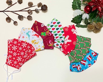 Christmas Face Masks with Filters, Winter Themed Face Mask, Snowflakes Face Mask, Washable, 3 Layers, %100 Cotton, Nose Wire