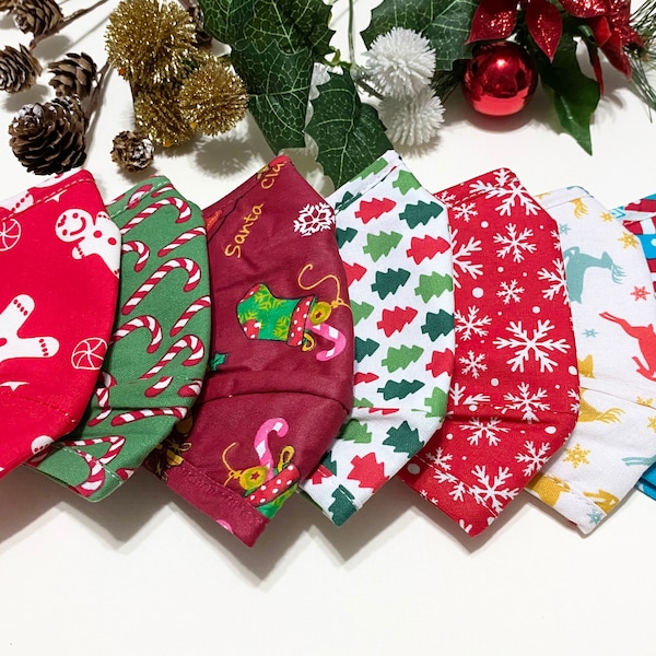 Christmas Face Masks with Filters, Winter Themed Face Mask, Snowflakes Face Mask, Washable, 3 Layers, %100 Cotton, Nose Wire