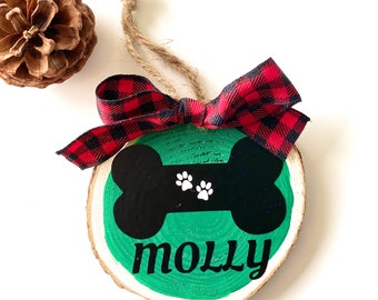 Personalized Dog Bone Ornament with Name, Custom Christmas Wood Ornament for Dogs, Custom Painted Wood Ornament, Personalized Pet Ornaments